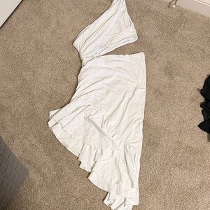 White One-Shoulder Ruffle Stretch Dress